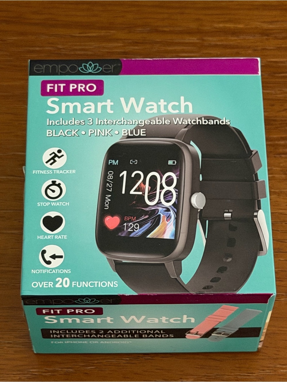 Fit Pro Smartwatch with Interchangeable Blue and Pink Bands